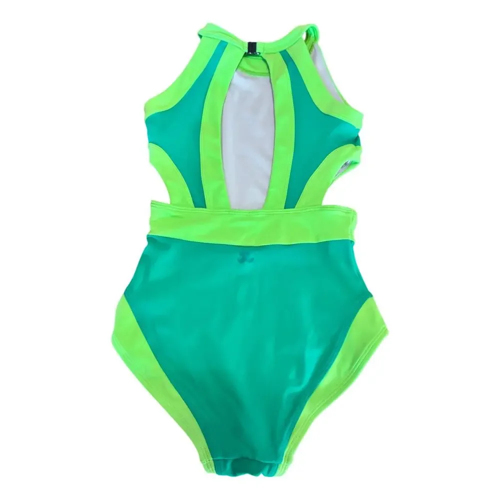Jo+Jax Power Up Leo Leotard YL Youth Large Green Neon Cutout Dance  Jo and Jax
